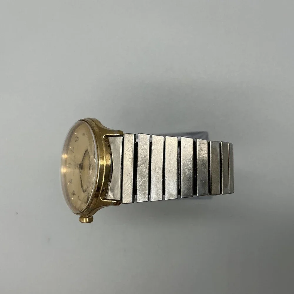 Vintage Timex 1970s Mens Watch 33mm Gold Tone Stretch Band Manual Wind